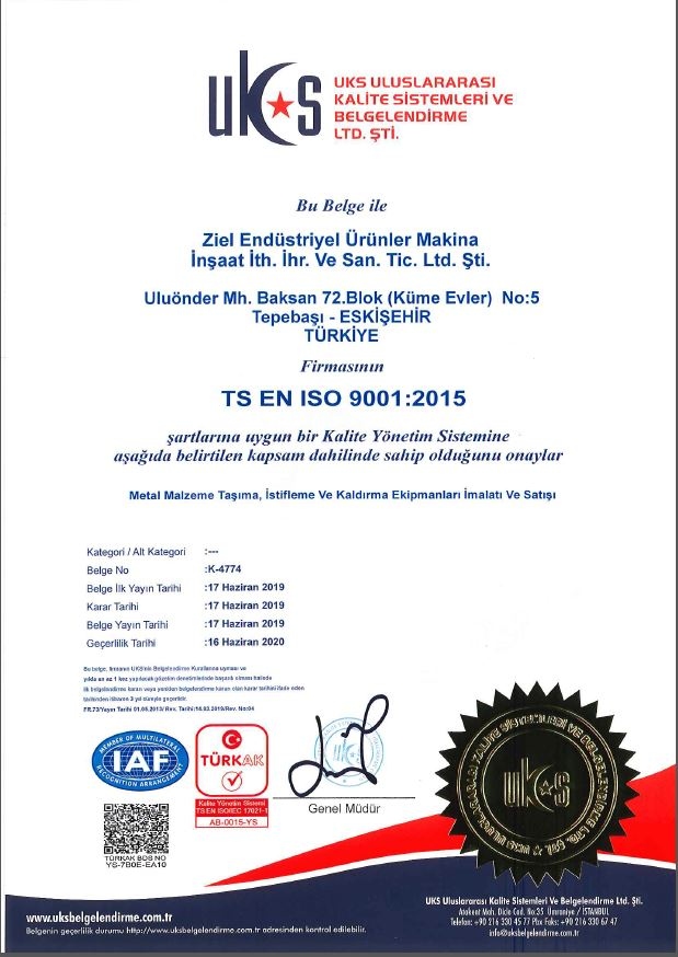 TS EN ISO 9001 : 2015 Kalite Yönetim Sistemi