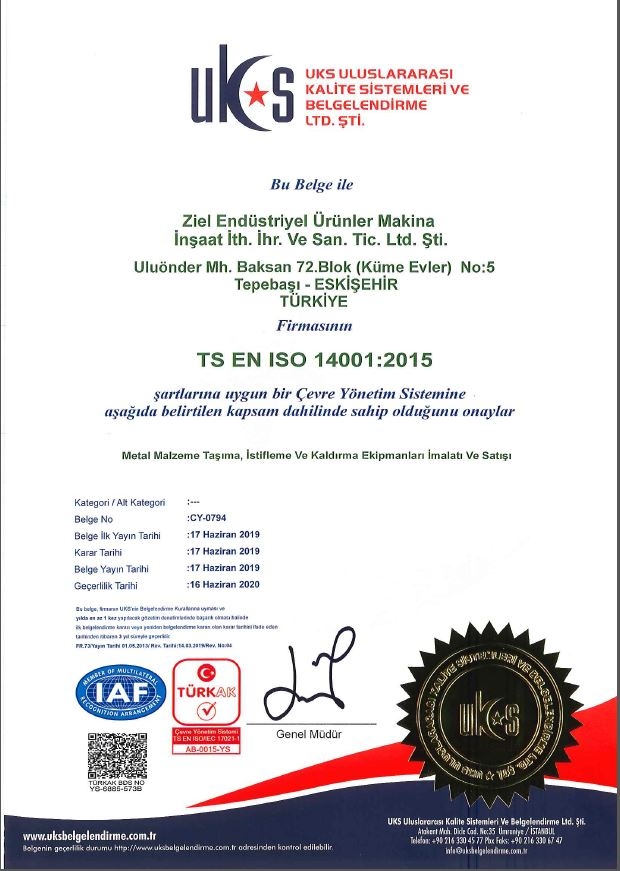 TS EN ISO 14001 : 2015 Çevre Yönetim Sistemi